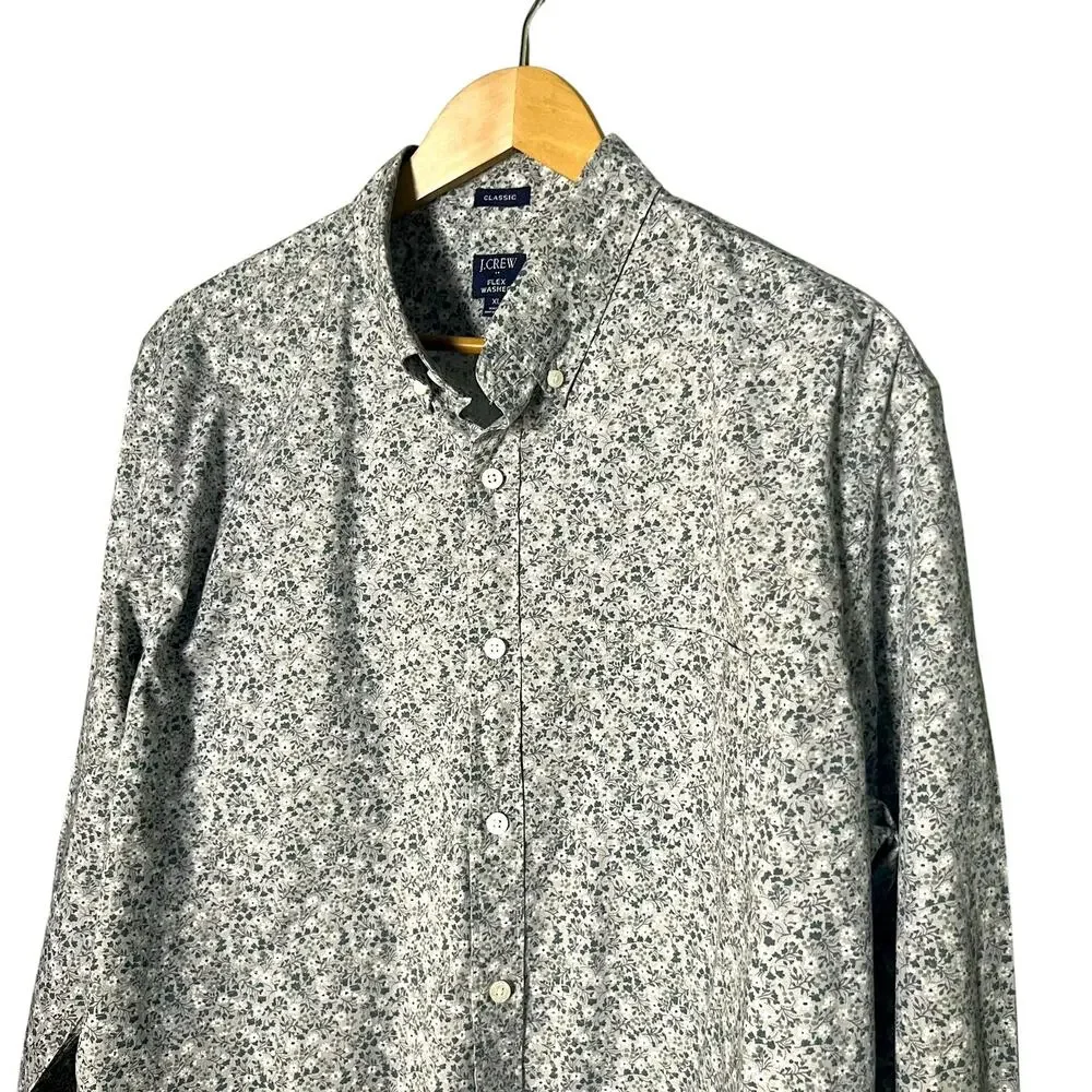 J Crew Men's XL Green Button-Down Shirt Cotton Blend Classic Fit Flex Washed